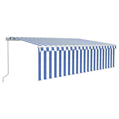 Tenda Sole Retrattile Manuale con LED 5x3m Blu e Bianco - homemem39