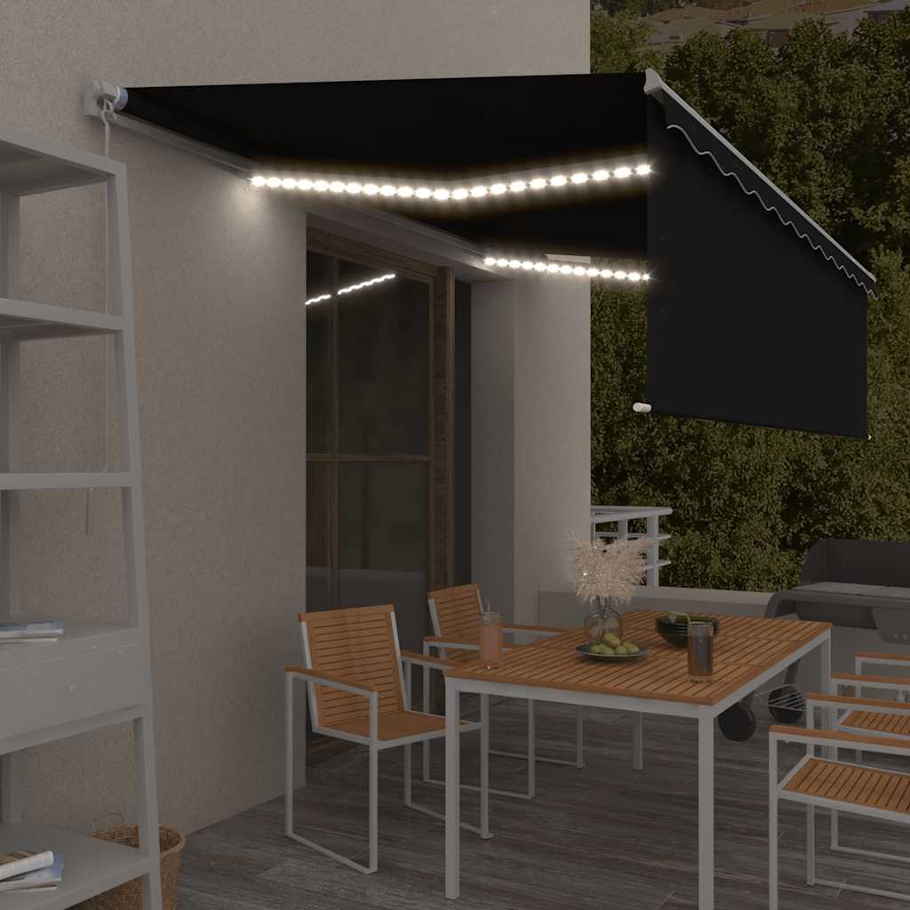 Tenda Sole Retrattile Manuale Parasole LED 5x3m Antracite | homemem39