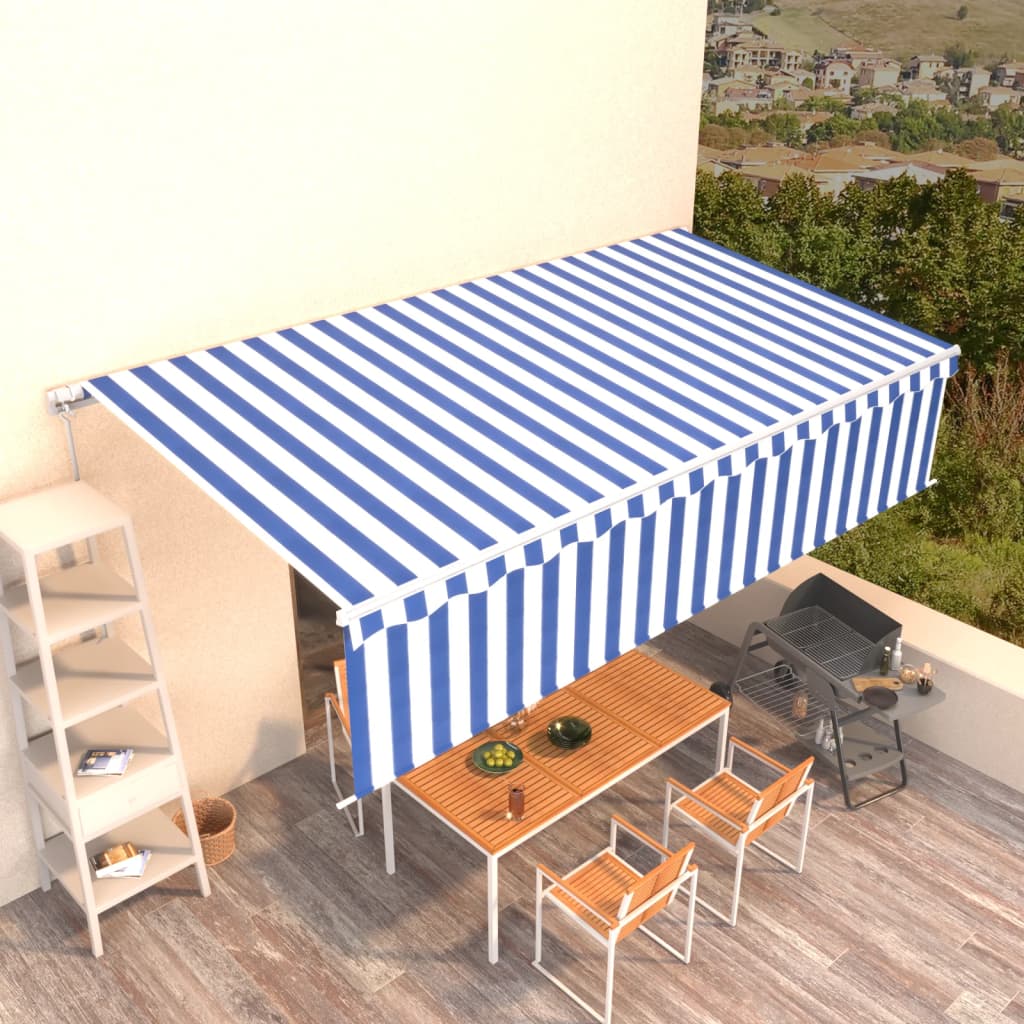 Manual Retractable Awning with Sunshade 4x3m Blue and White6