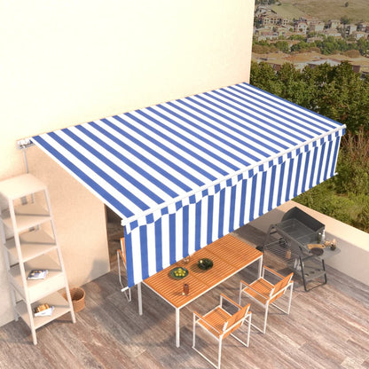 Manual Retractable Awning with Sunshade 4x3m Blue and White6