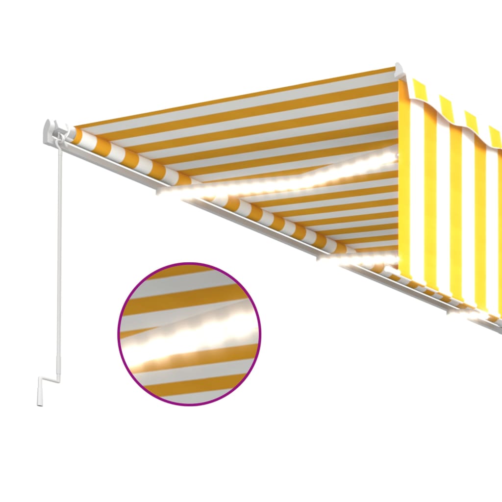 Tenda Sole Retrattile Manuale Parasole e LED 6x3m Gialla Bianca