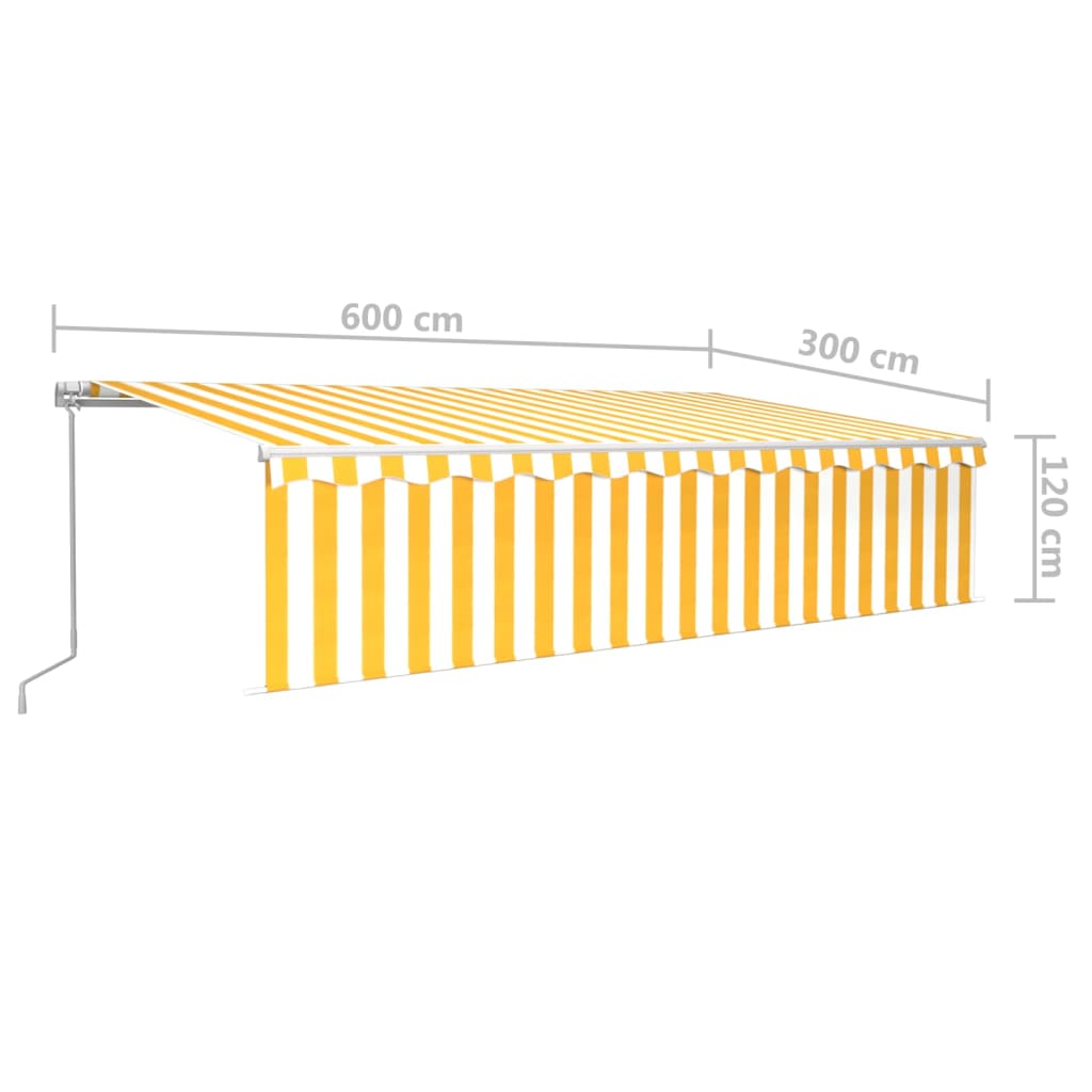 Tenda Sole Retrattile Manuale Parasole e LED 6x3m Gialla Bianca