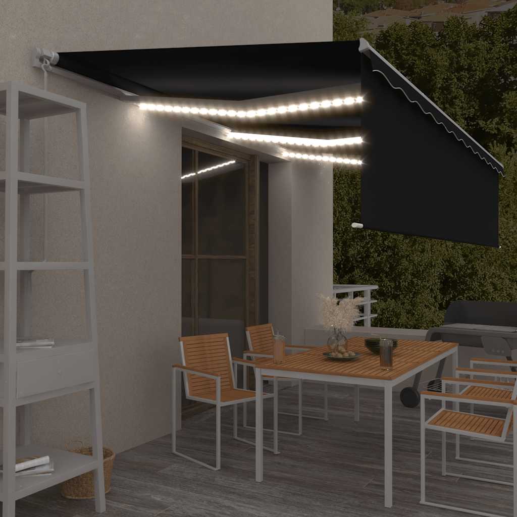 Tenda da Sole Retrattile Manuale con LED 6x3 m Antracite | homemem39