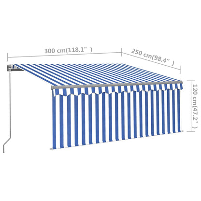 Tenda Sole Retrattile Manuale con LED 3x2,5m Blu e Bianco