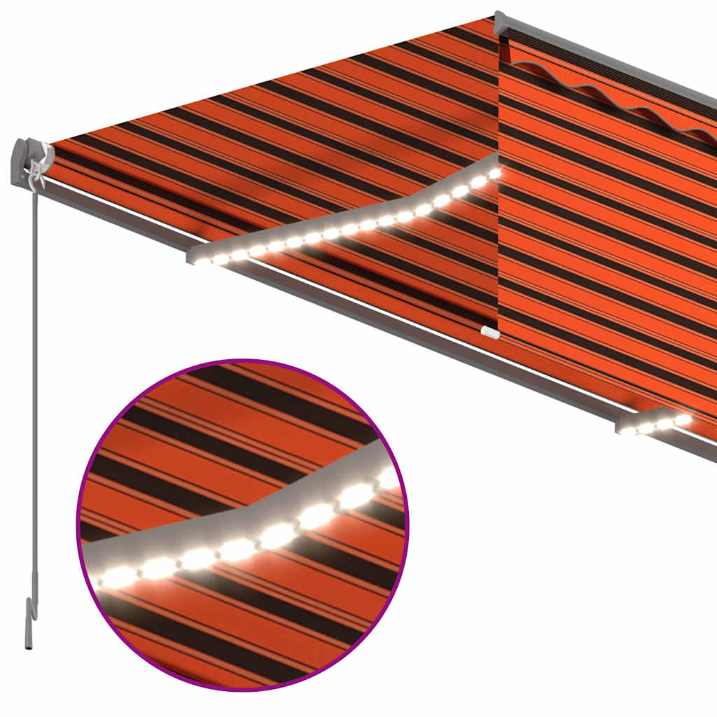 Tenda Sole Retrattile Manuale con LED 3x2,5m Arancione Marrone - homemem39