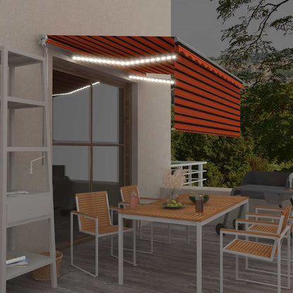 Tenda Sole Retrattile Manuale con LED 3x2,5m Arancione Marrone - homemem39