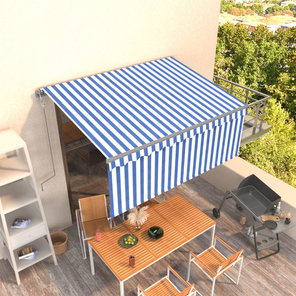 Tenda Sole Retrattile Automatica con Parasole 3x2,5m Blu Bianco