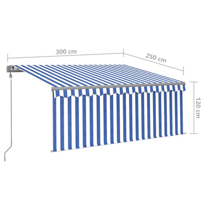 Tenda Automatica Parasole LED Sensore Vento 3x2,5m Blu e Bianco | homemem39