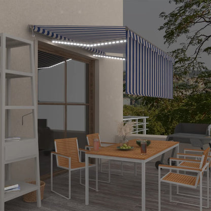 Tenda Automatica Parasole LED Sensore Vento 3x2,5m Blu e Bianco | homemem39
