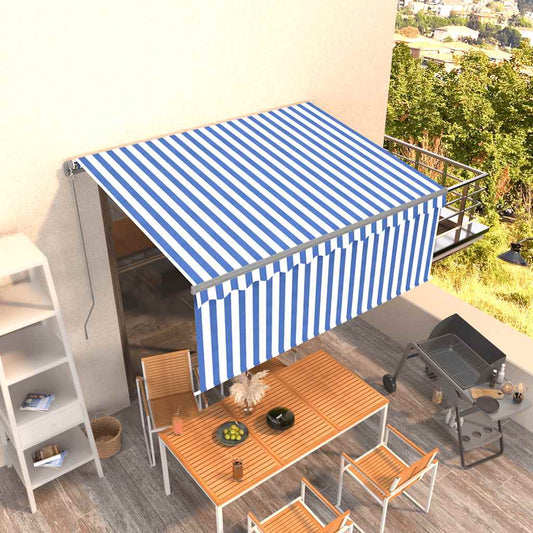Tenda Sole Retrattile Manuale con Parasole 3,5x2,5 m Blu Bianco | homemem39