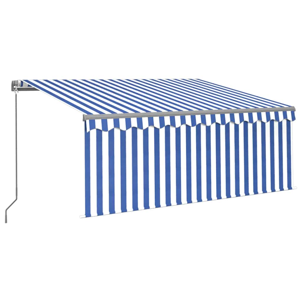 Tenda Sole Retrattile Manuale con LED 3,5x2,5 m Blu e Bianco | homemem39