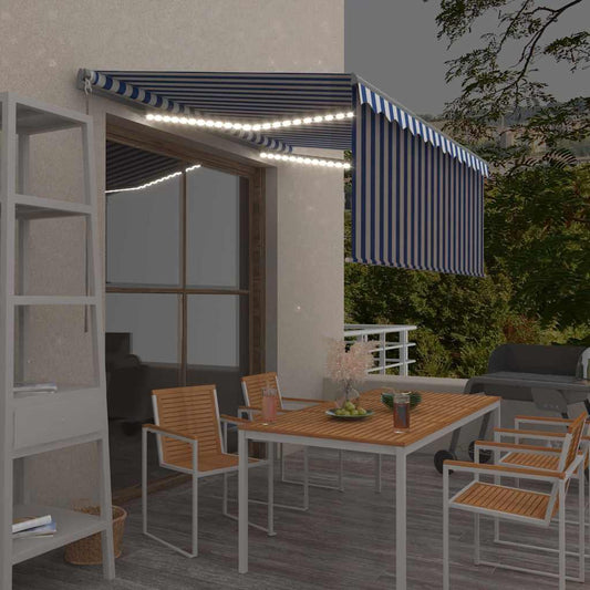 Tenda Sole Retrattile Manuale con LED 3,5x2,5 m Blu e Bianco - homemem39