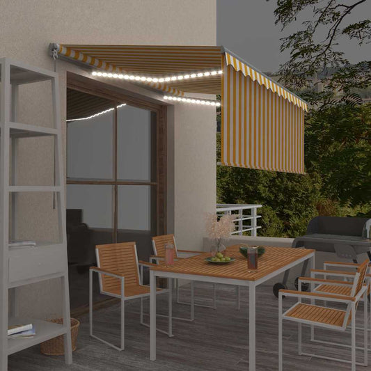 Tenda da Sole Retrattile Parasole LED 3,5x2,5m Gialla e Bianca - homemem39