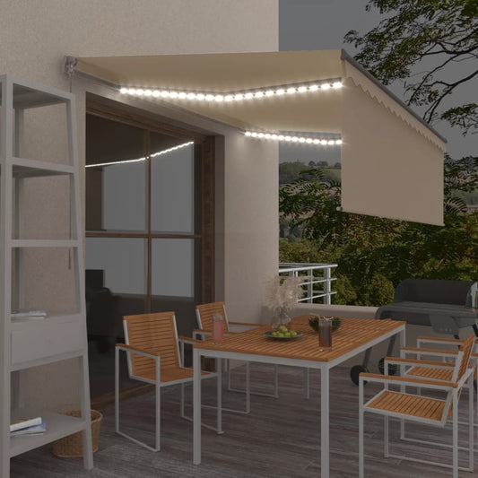 Tenda da Sole Retrattile Manuale con LED 4x3 m Crema - homemem39