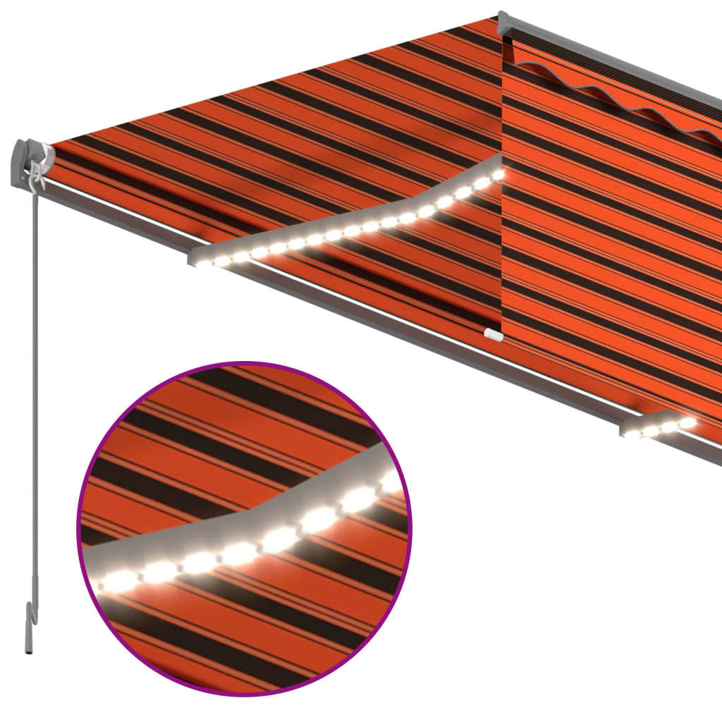 Tenda Sole Retrattile Manuale Parasole LED 4x3m Arancio Marrone - homemem39
