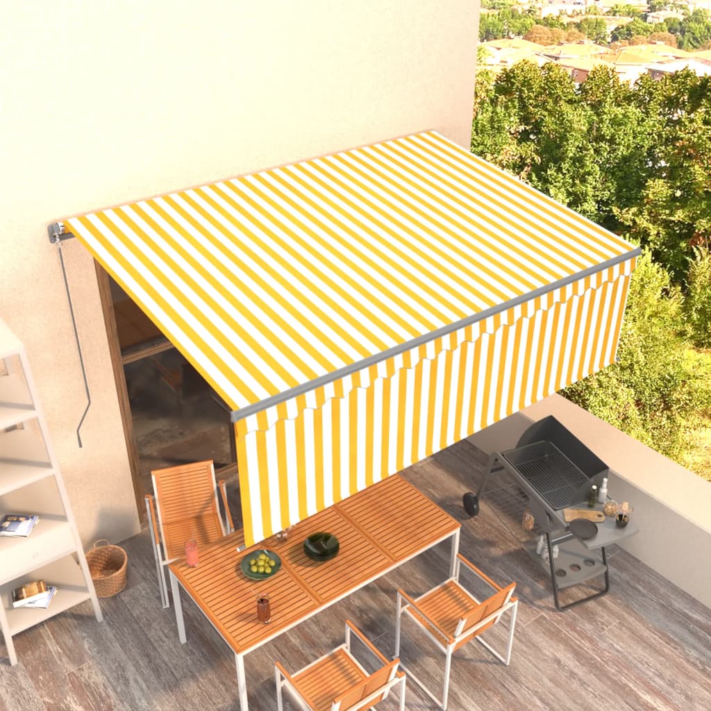 Tenda da Sole Retrattile con Parasole 4,5x3m Gialla e Bianca