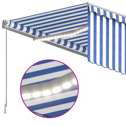 Tenda Sole Retrattile Manuale con LED 4,5x3m Blu e Bianco