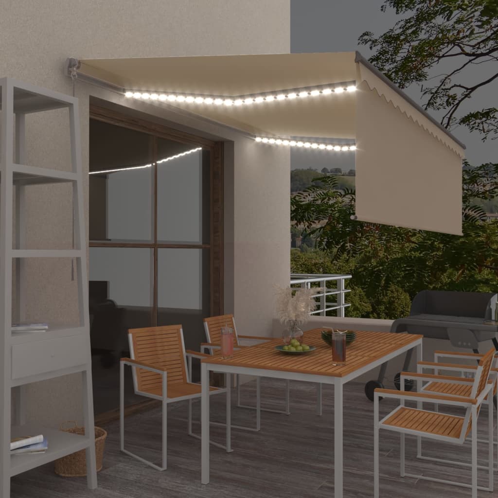 Tenda da Sole Retrattile con Parasole e LED 4,5x3 m Crema