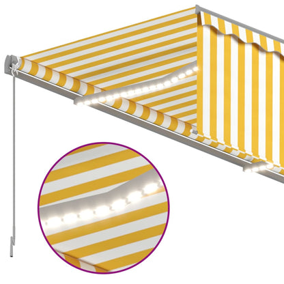 Tenda da Sole Retrattile Parasole e LED 4,5x3m Gialla e Bianca