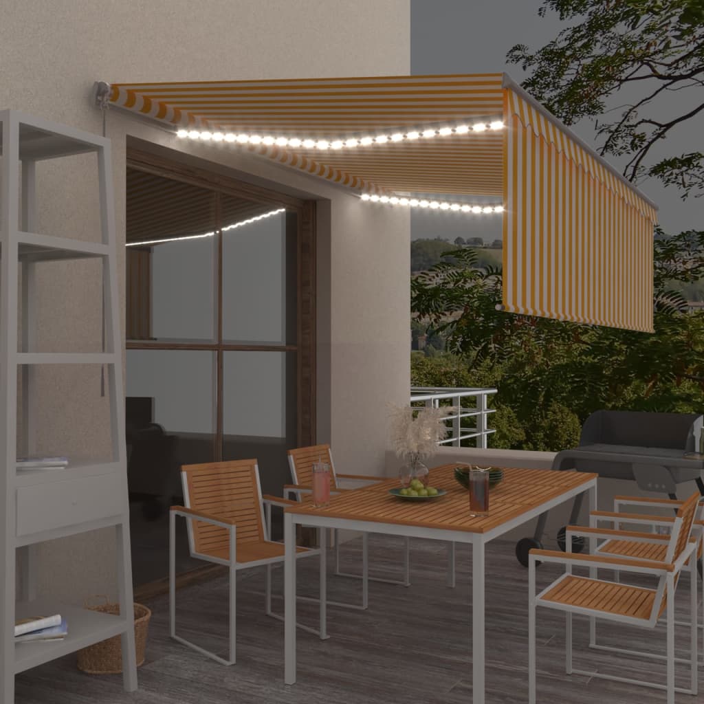 Tenda da Sole Retrattile Parasole e LED 4,5x3m Gialla e Bianca