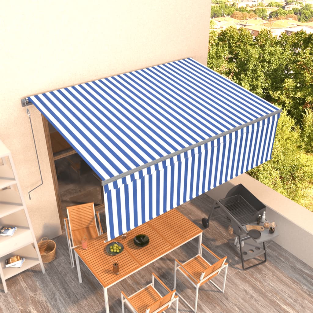 Tenda Sole Retrattile Automatica con Parasole 4,5x3m Blu Bianco - homemem39
