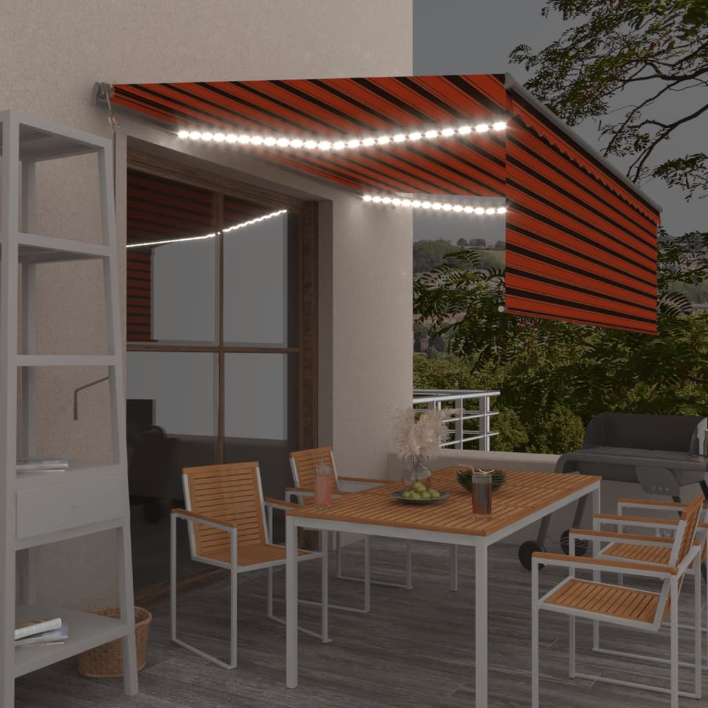 Tenda Automatica LED Sensore Vento 4,5x3 m Arancione e Marrone | homemem39