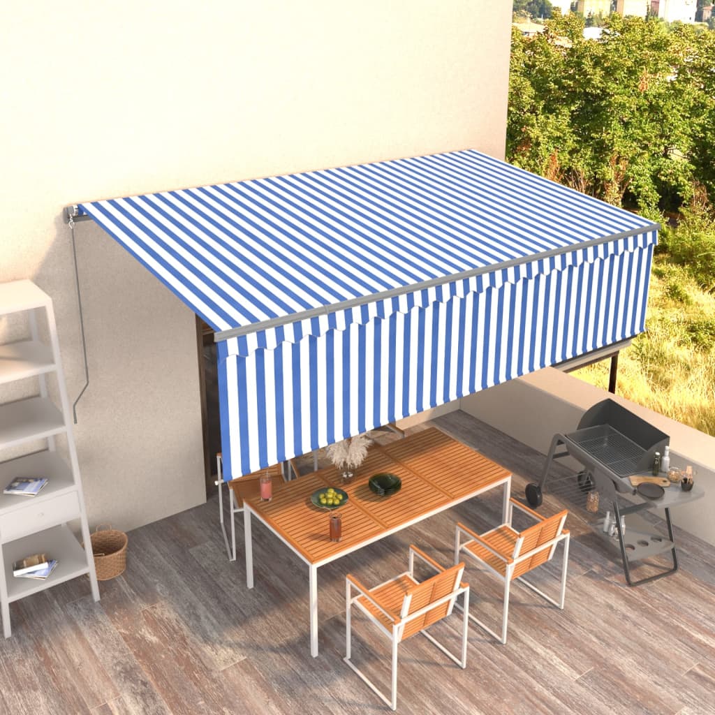 Tenda Sole Retrattile Manuale con Parasole 5x3m Blu e Bianco - homemem39