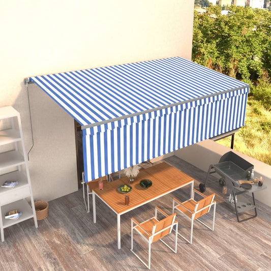 Tenda Sole Retrattile Manuale con Parasole 5x3m Blu e Bianco