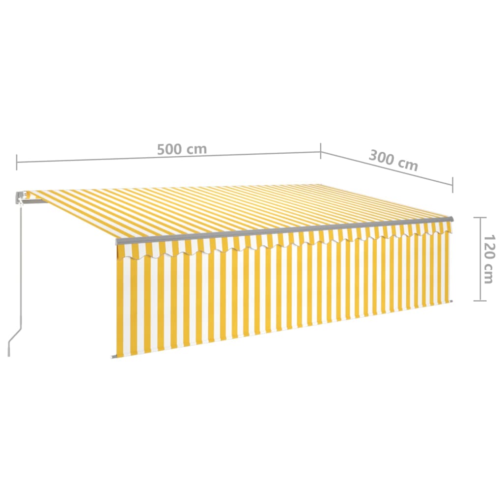 Manuell einziehbare Markise mit Sonnenschutz, 5 x 3 m, Gelb, Weiß