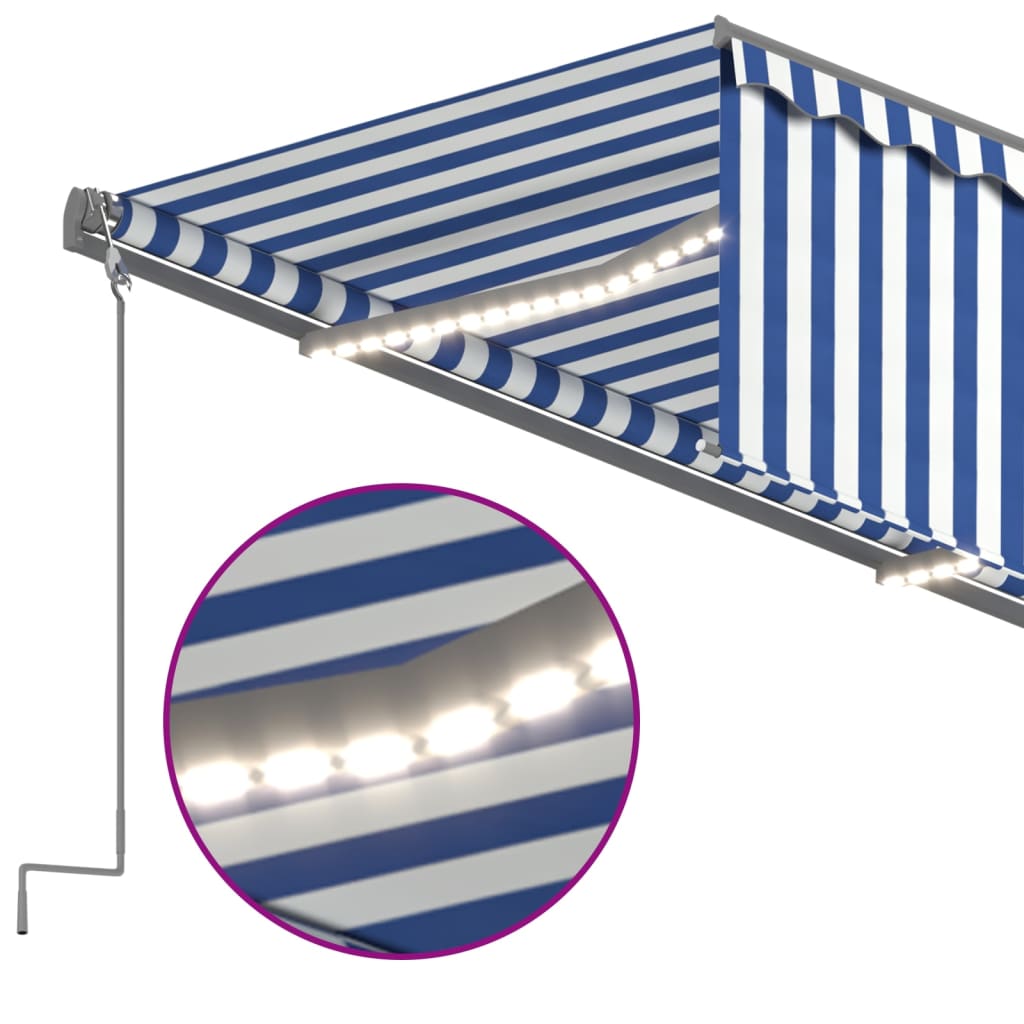 Tenda Sole Retrattile Manuale con LED 5x3m Blu e Bianco - homemem39