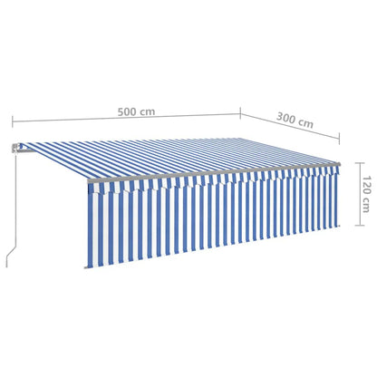 Tenda Sole Retrattile Manuale con LED 5x3m Blu e Bianco - homemem39