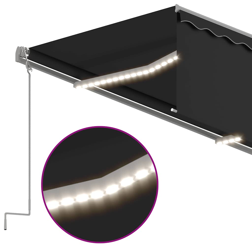 Tenda Sole Retrattile Manuale Parasole LED 5x3m Antracite | homemem39
