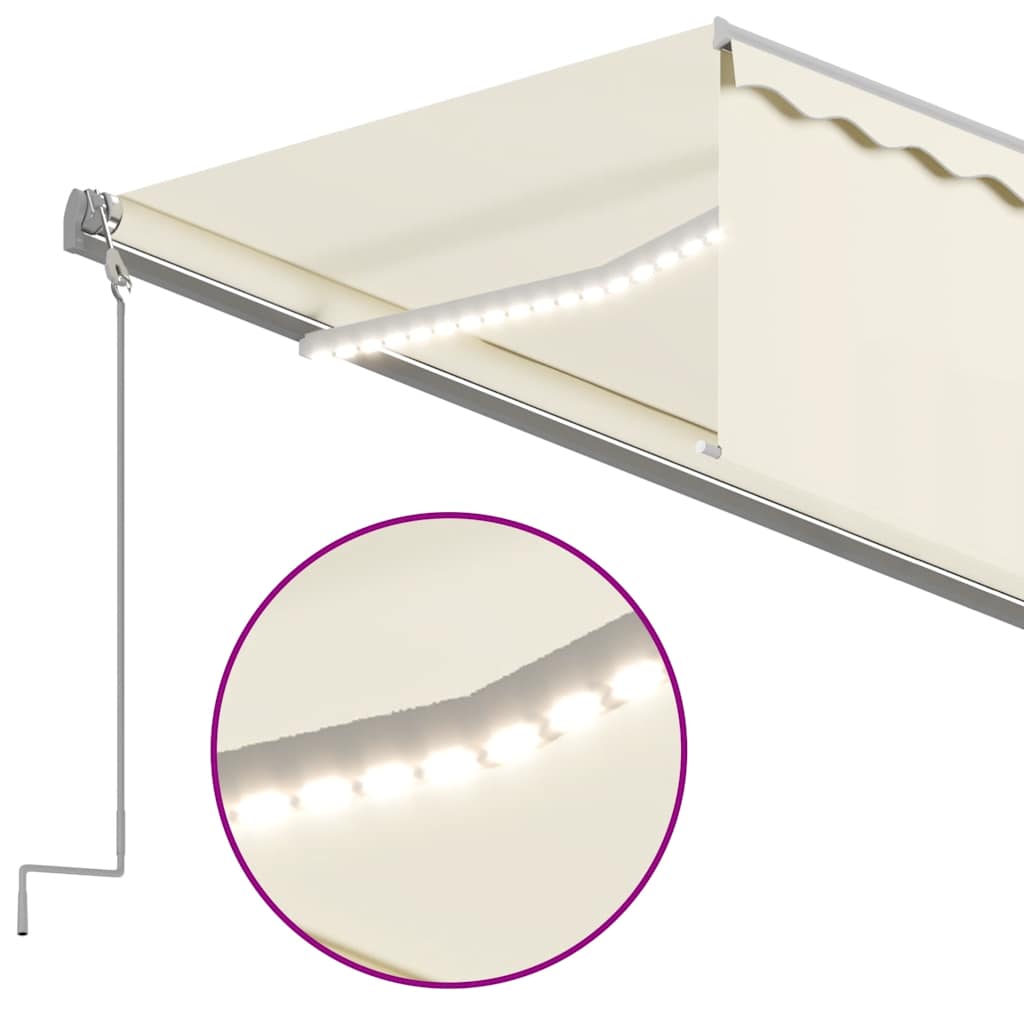 Tenda da Sole Retrattile Manuale con LED 6x3 m Crema | homemem39