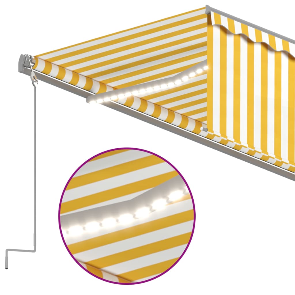 Tenda Sole Retrattile Manuale Parasole e LED 6x3m Gialla Bianca