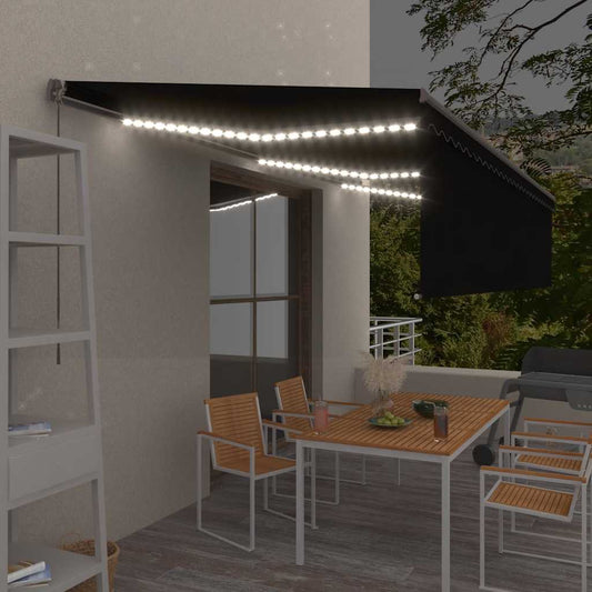 Tenda da Sole Retrattile Manuale con LED 6x3 m Antracite | homemem39