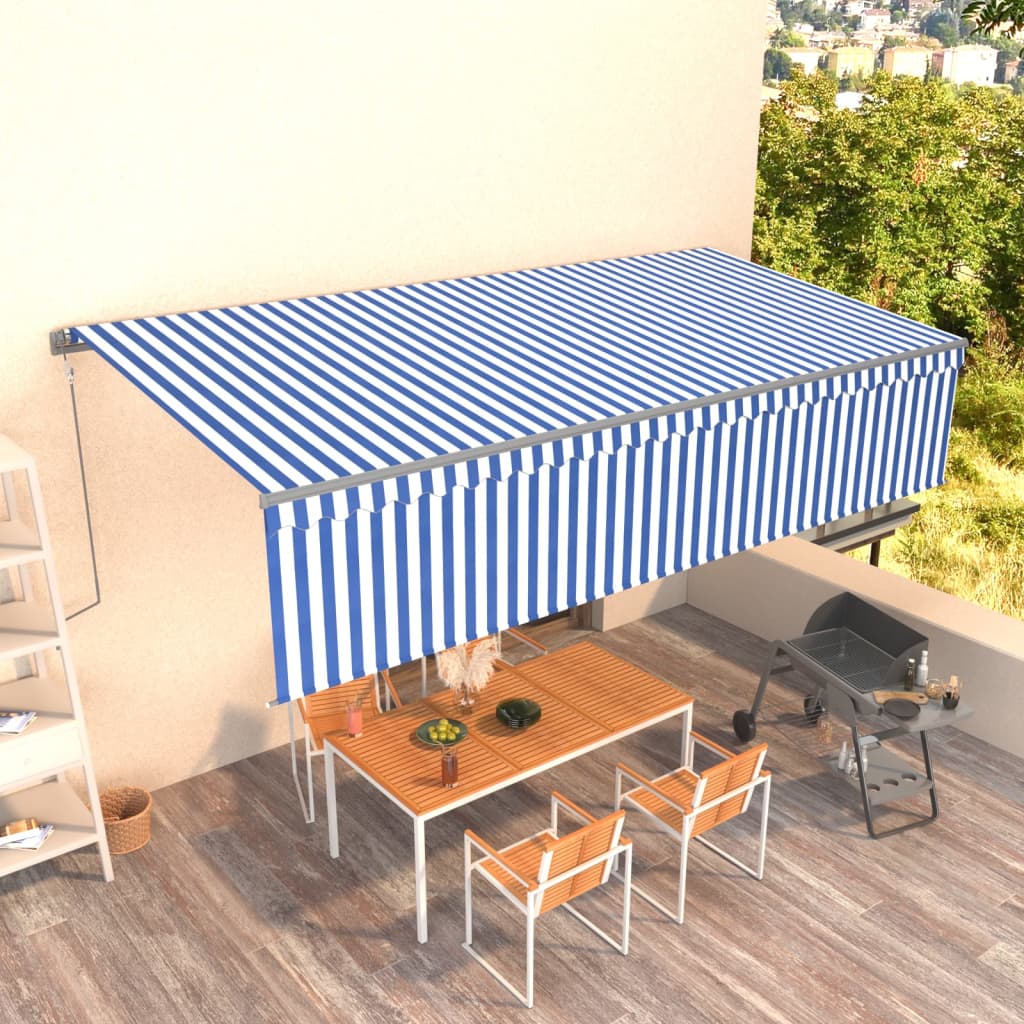 Tenda Sole Retrattile Automatica con Parasole 6x3m Blu Bianco