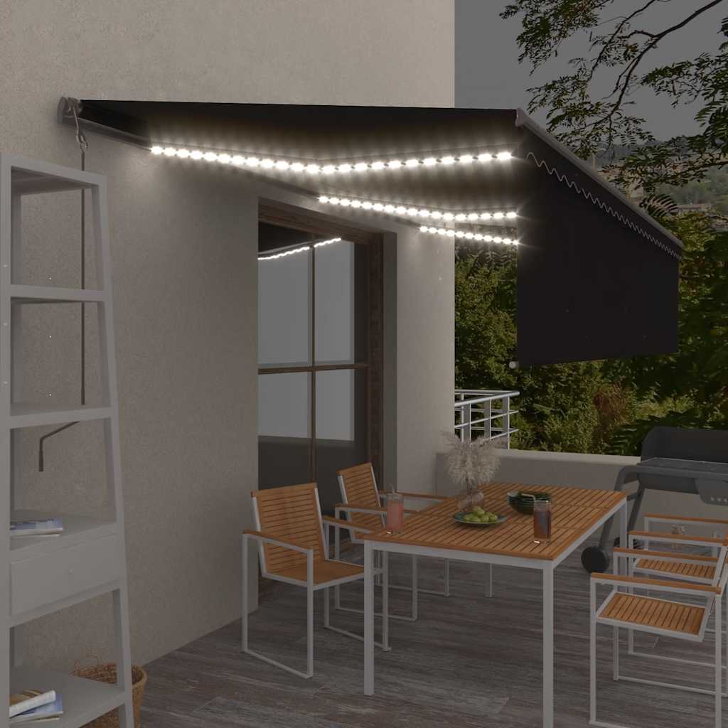 Tenda Automatica con Parasole Sensore Vento e LED 6x3 Antracite | homemem39