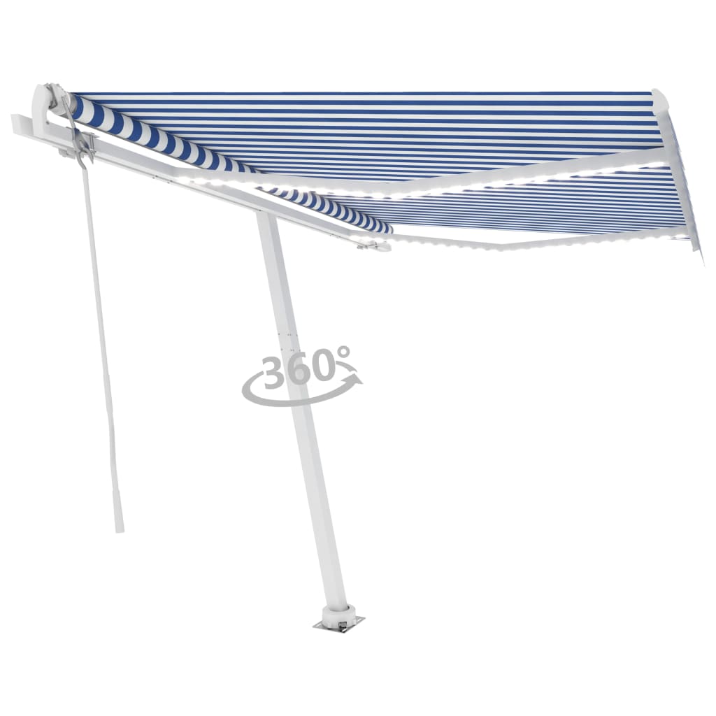 Tenda Automatica con Sensore Vento e LED 300x250 cm Blu Bianca