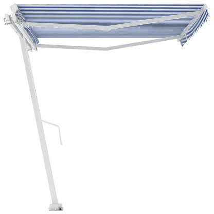 Tenda Retrattile Manuale con Palo 450x300 cm Blu/Bianca - homemem39