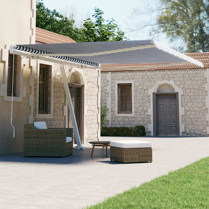 Tenda Retrattile Manuale con Palo 450x300 cm Blu/Bianca - homemem39