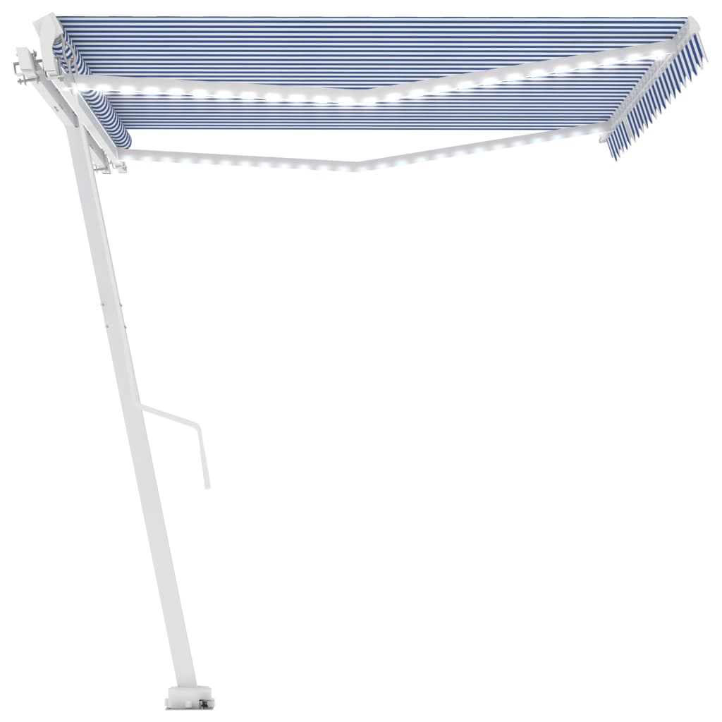 Tenda da Sole Retrattile Manuale con LED 450x300cm Blu e Bianca - homemem39