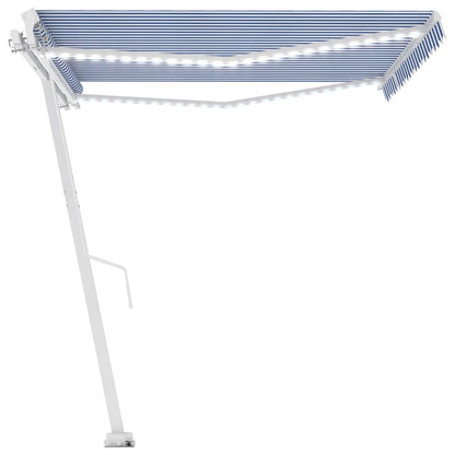Tenda da Sole Retrattile Manuale con LED 450x300cm Blu e Bianca - homemem39