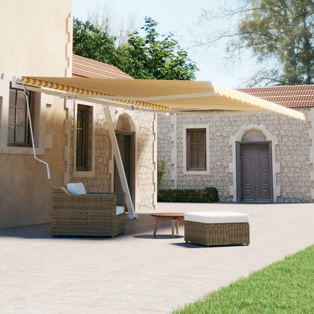Tenda da Sole Autoportante Manuale 500x300 cm Gialla Bianca - homemem39