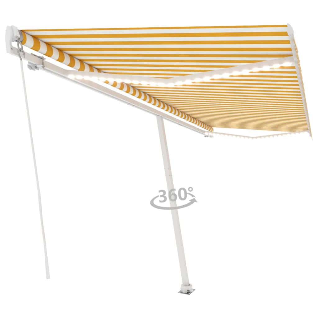Tenda da Sole Retrattile Manuale LED 500x300 cm Gialla Bianca - homemem39