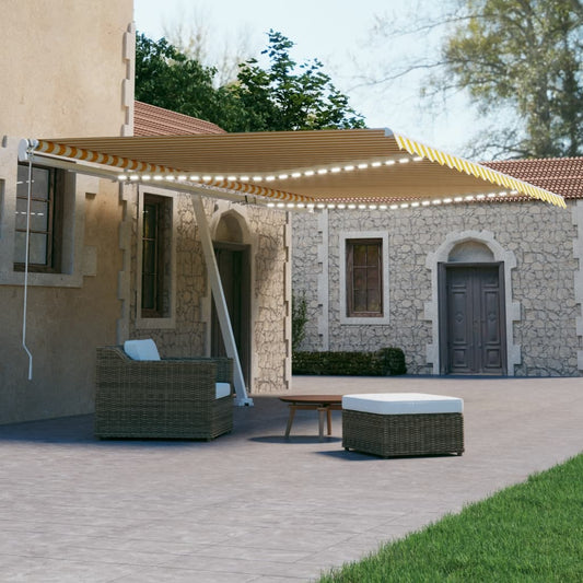 Tenda Automatica Sensore Vento e LED 500x300 cm Gialla Bianca - homemem39