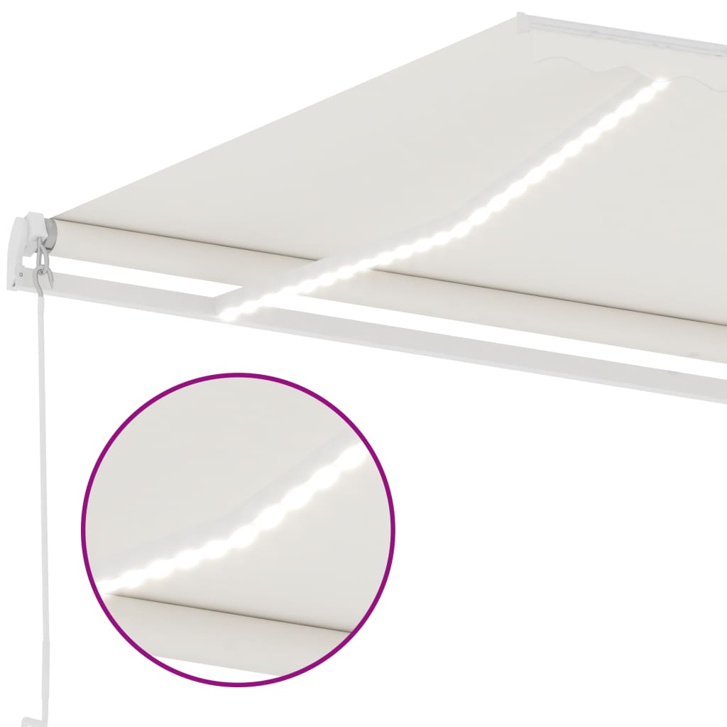 Tenda da Sole Retrattile Manuale con LED 600x300 cm Crema