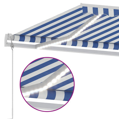 Tenda Automatica con Sensore Vento e LED 600x300 cm Blu Bianca - homemem39