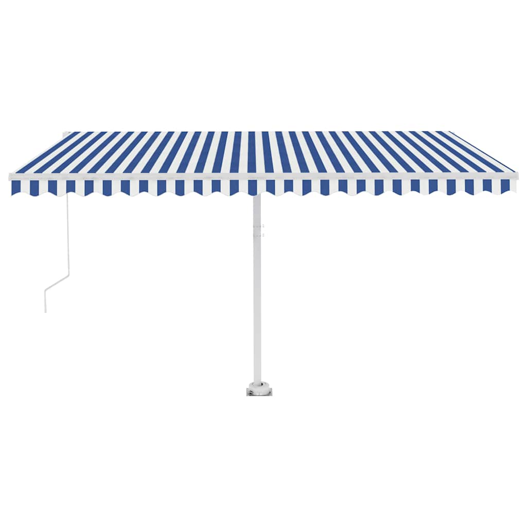 Tenda Retrattile Manuale Autoportante 450x300 cm Blu Bianca - homemem39