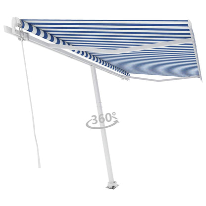 Tenda Retrattile Manuale Autoportante 450x300 cm Blu Bianca - homemem39