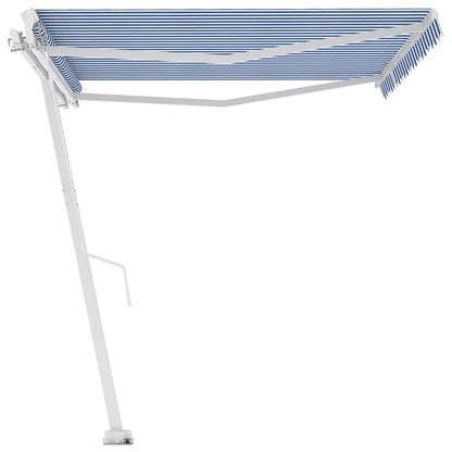Tenda Retrattile Manuale Autoportante 450x300 cm Blu Bianca - homemem39